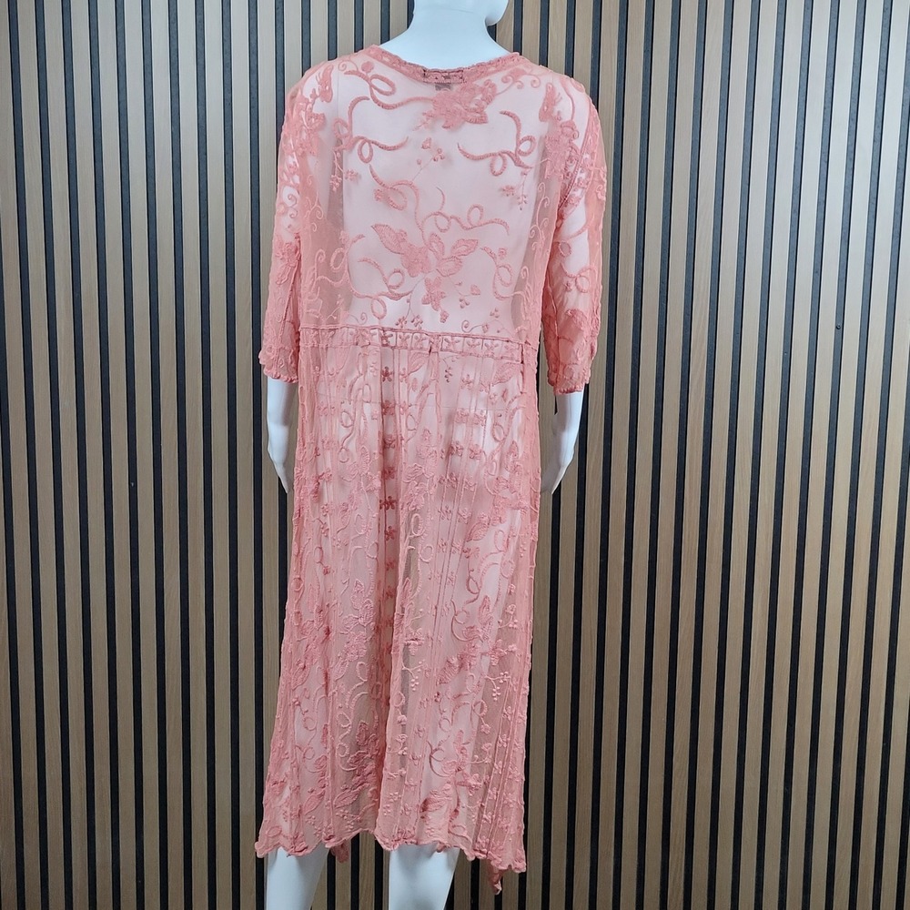 Indigo Poppy Duster Cardigan Floral Embroidered Sheer Mesh Coral L/XL - Picture 5 of 10